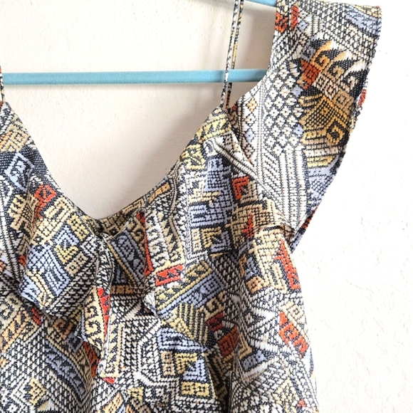 Lucky Brand Tank Top Women’s Aztec Tribal Boho Southwestern Ruffle Size M - Picture 5 of 7